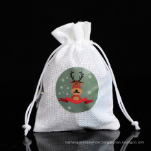 Custom White Christmas Linen Bag Christmas Ornaments Party Decoration Small Bag Candy Gift Linen Bag